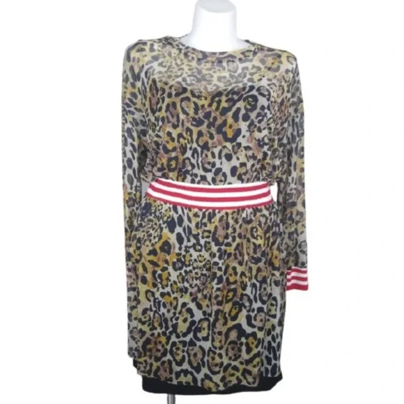 ASOS Leopard Print Mesh Midi Dress With Rib Detail Size 14 - Picture 14 of 14